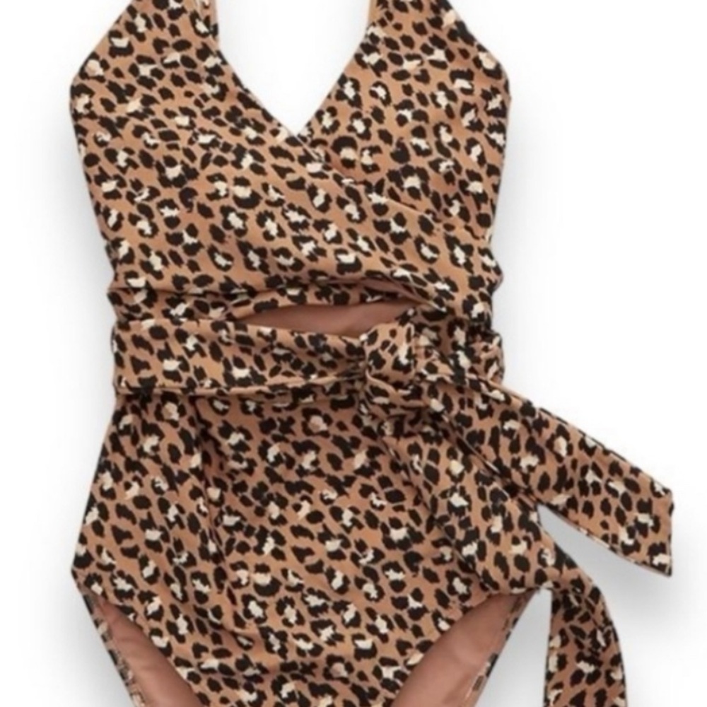 Aerie XXL Long Torso (Tall) Leopard Print Wrap Swimsuit
